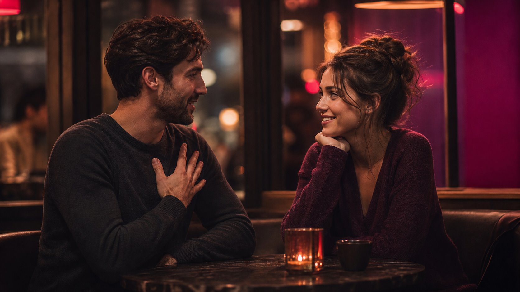 Une personne accueille un compliment avec le sourire pendant une conversation