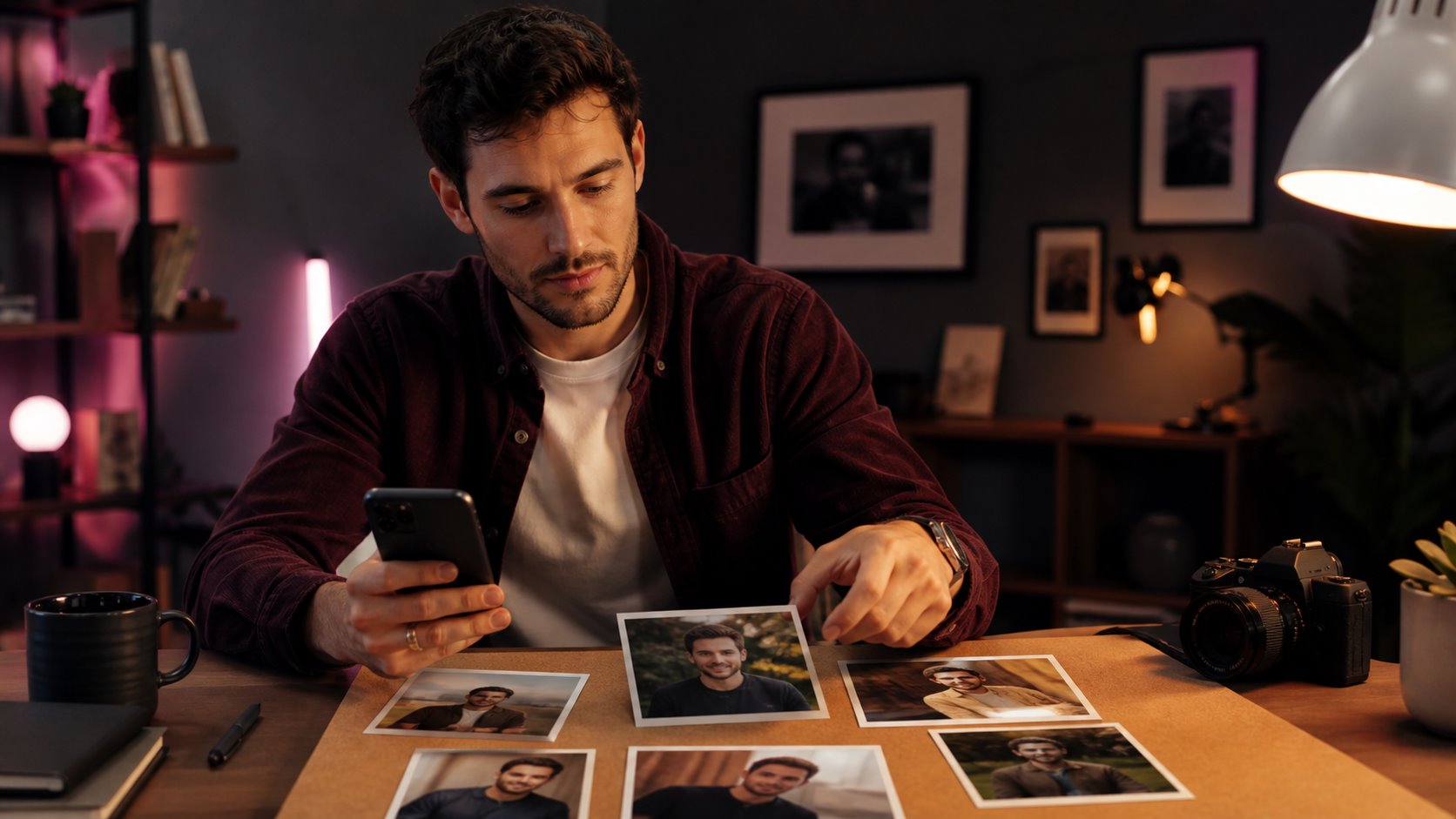 Un profil d'application de rencontre en cours de correction, photo et bio côte à côte